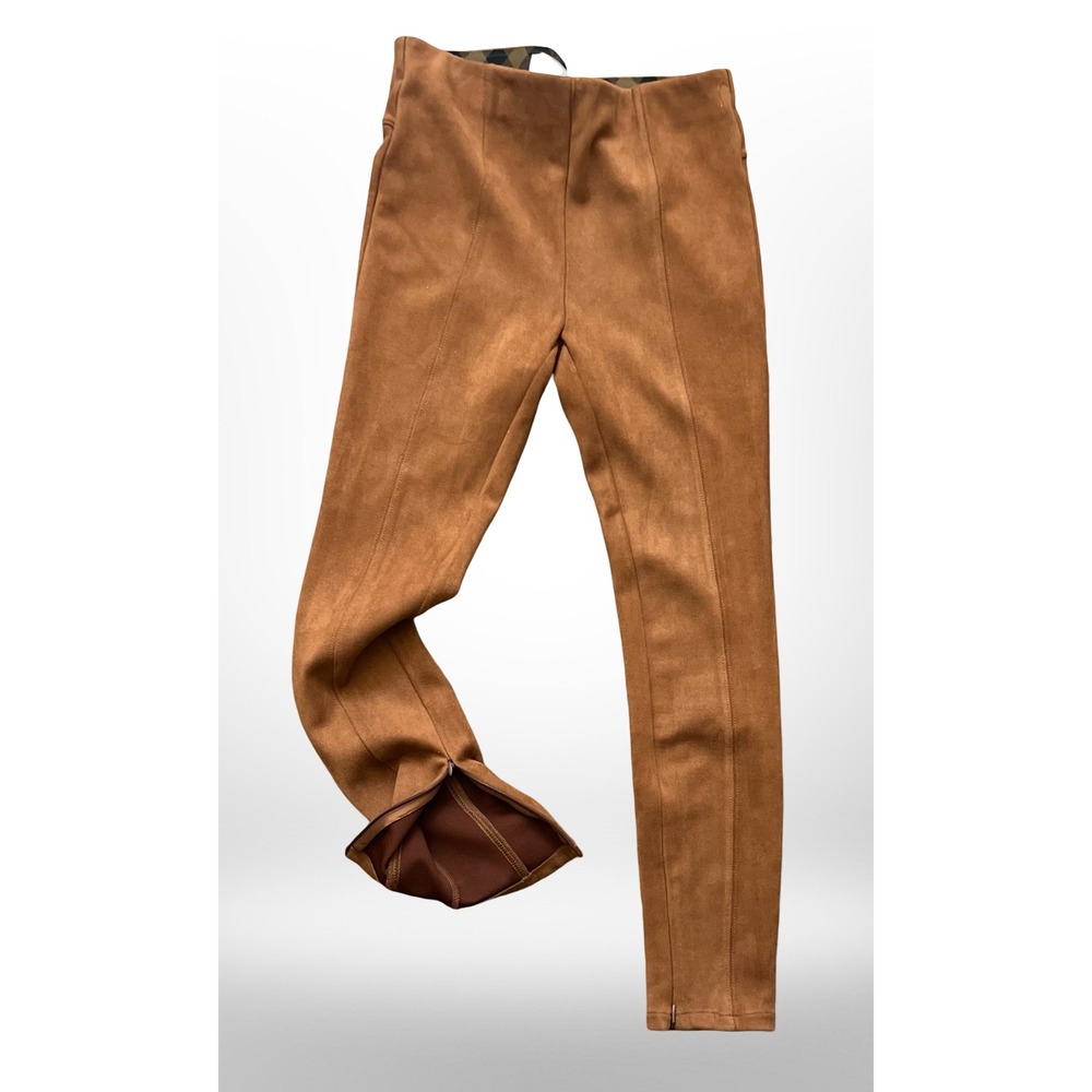 Anthropologie Womens 27 Cognac Faux Suede Leggings High Rise Ankle Zip Pants